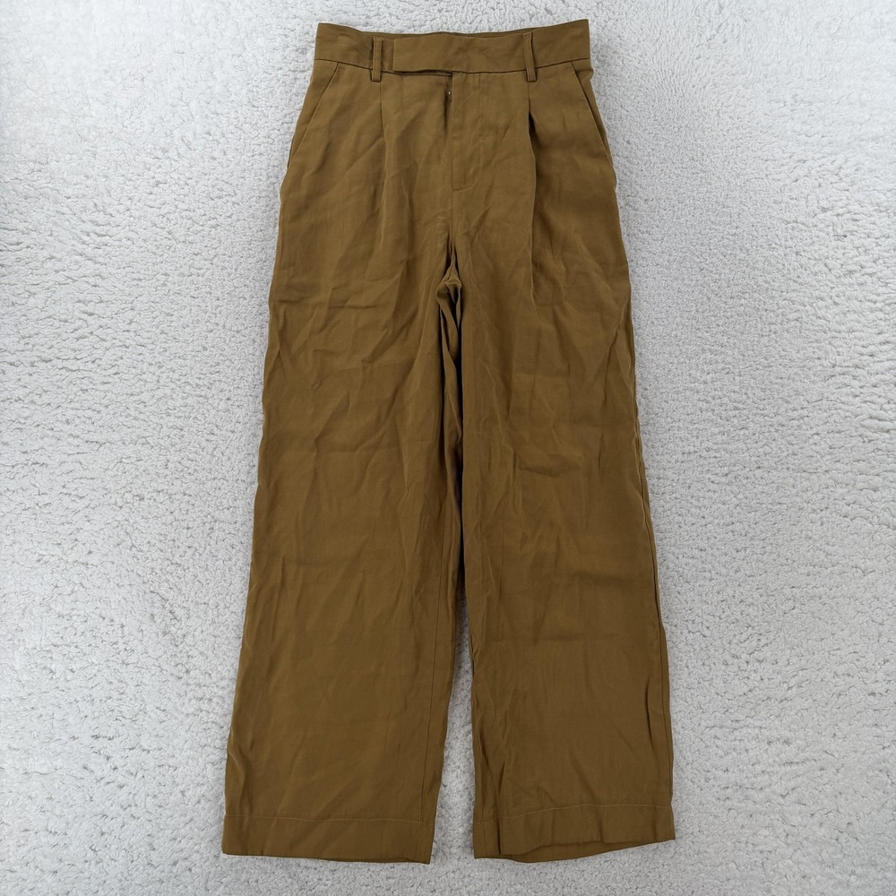 Banana Republic Dress Pants Womens 2 Petite Brown Wide Leg Pleated Twill Office
